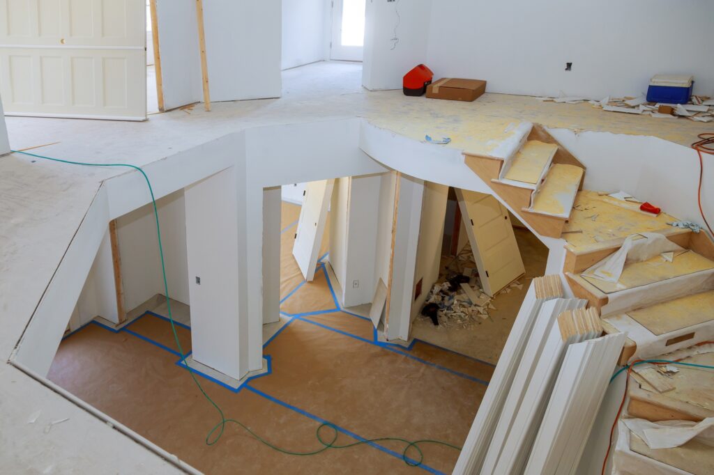 Construction building industry new home construction interior drywall tape and finish details